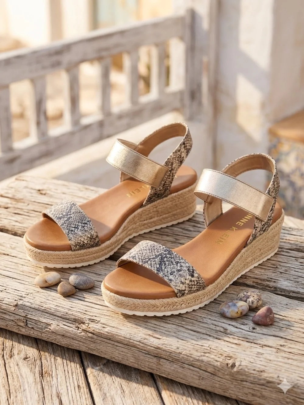 Anne Klein Snake-Print and Gold Wedge Espadrilles